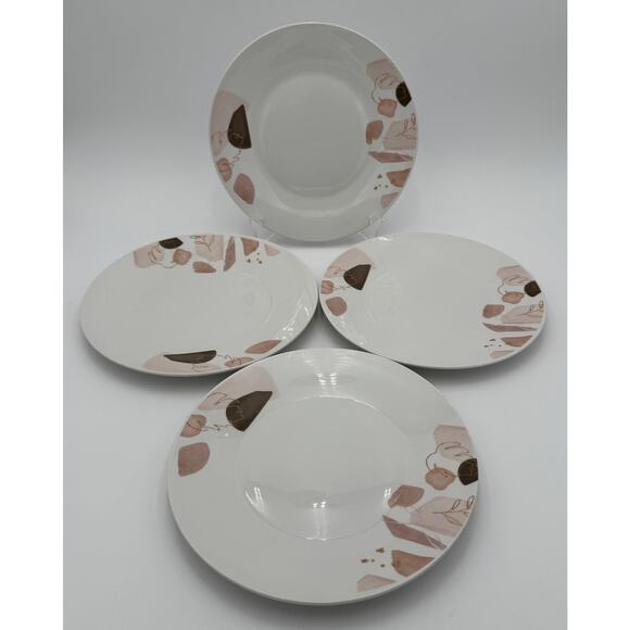 Set of 4 Fall Dinner Plates Muted Pink and Brown Tones - Picture 3 of 7